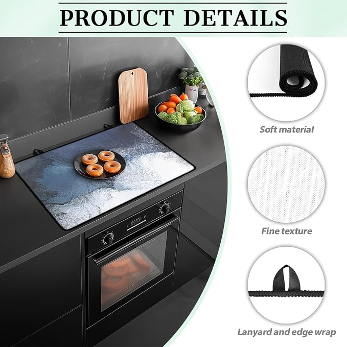 Black Blue Grey White Stove Top Covers for Electric Stove Royal Gray Modern Art Abstract Glass Top Gas Stove Pad Heat Resistant Range Cooktop Mat for Kitchen 28"x20"