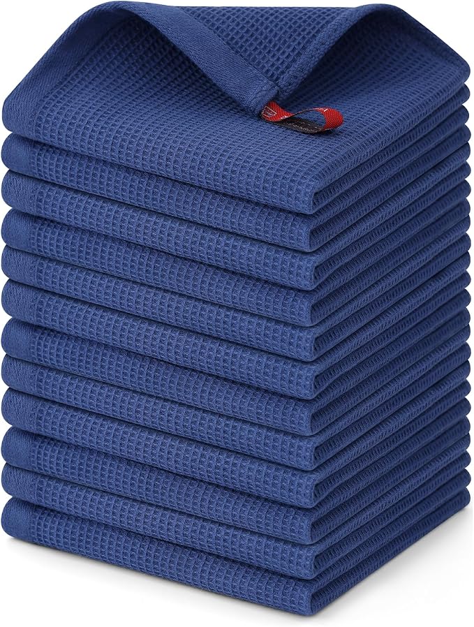 Homaxy 100% Cotton Waffle Weave Dish Cloths, 12 Pack, Navy Blue | Soft and Absorbent Dish Towels, 12 x 12 Inches Quick Dry Dish Rags