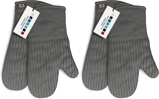 Silicone Oven Mitts - Gray Set of 2-12.5" - Heat Resistant to 536 F / 280 C Kitchen Gloves - Professional Grade Protection Hot Cooking Baking (Pack of 2)