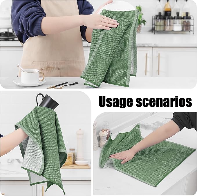 Homaxy 380 GSM Cotton Premium Kitchen Towels 8 Pack, 18"x 28", Grass Green | Flat and Terry Dish Towels, Highly Absorbent Tea Towel Set with Hanging Loop, Soft Utility Kitchen Hand Towels