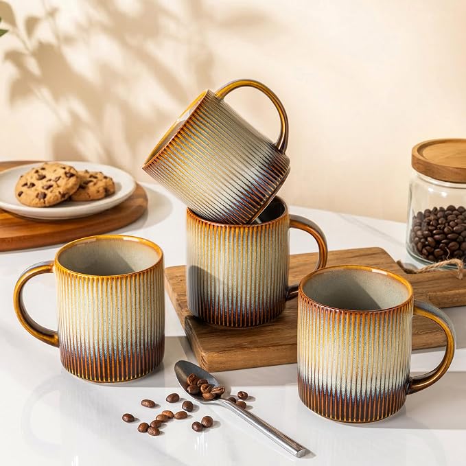 theterra Ceramic Coffee Mugs Set of 6, 14.2 oz Coffee Cups with Handle | Handmade, Suitable for Latte, Tea, Milk, Beer & Hot Cocoa, Dusk Blue