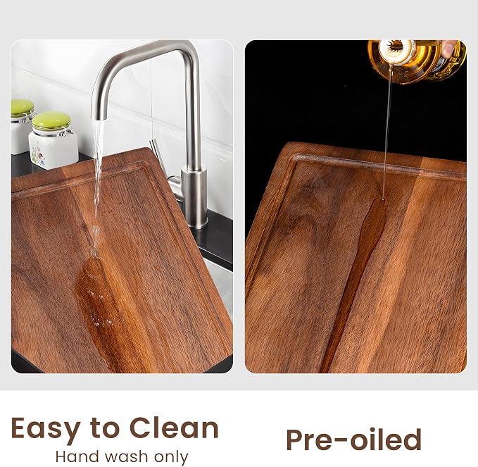 Fun Memories Black Walnut Cutting Board for Kitchen, Reversible Large Butcher Block Cutting Board Carving Board with Juice Groove & Concealed Handlers, 17"x11" (Gift Box)