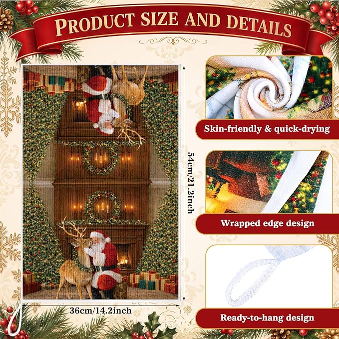 Silifine 12 Pcs Christmas Oven Mitts Pot Holders Kitchen Towels Sets | Vintage Christmas Accessories, Santa Claus, Nutcracker, Reindeer, Holiday Kitchen Set for Baking Cooking Housewarming Gift