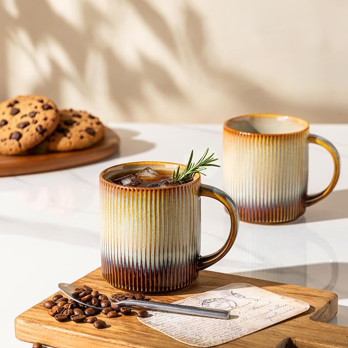 theterra Ceramic Coffee Mugs Set of 6, 14.2 oz Coffee Cups with Handle | Handmade, Suitable for Latte, Tea, Milk, Beer & Hot Cocoa, Dusk Blue