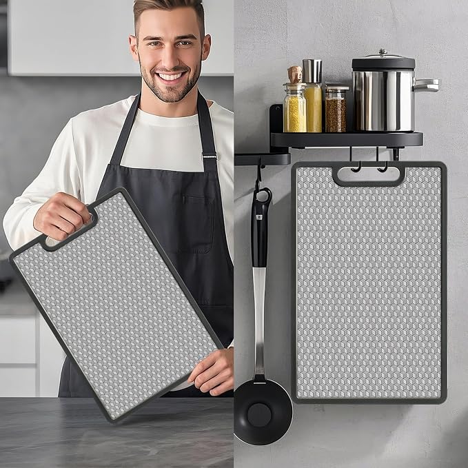 Double Sided Cutting Board, 1 PCS 316 Stainless Steel Cutting Boards for Kitchen, Food Grade, Scratch Resistant Mesh, Large Size 16.3"*10.5" (1 side 316 Stainless Steel Other side Wheat Straw PP)