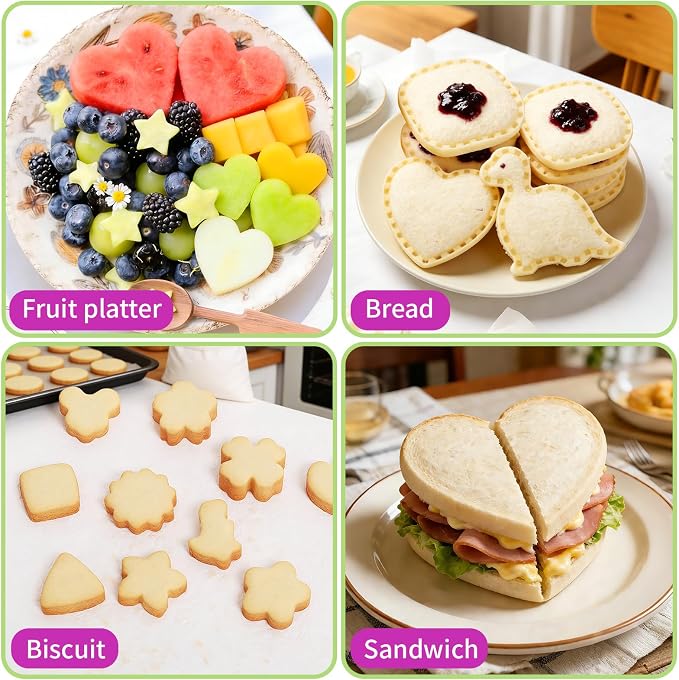 32 Pcs Sandwich Cutter and Sealer Set, Bread Decruster Sandwich Cutter Pancake Maker & Fruit Vegetables Cutter Shapes, Bento Lunch Box Food Decor Tool for School Party Snack DIY