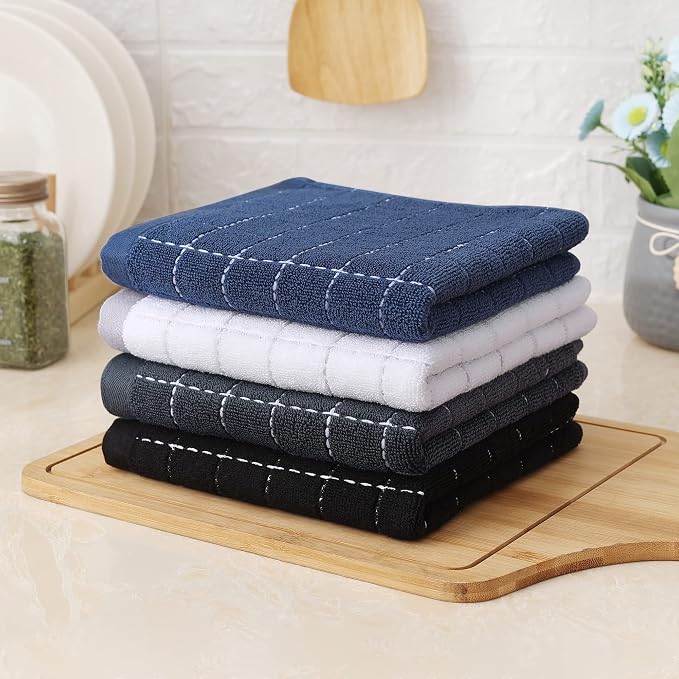 Homaxy 100% Cotton Terry Kitchen Towels, 4 Pack, Multiple Color | Ultra Soft and Absorbent Dish Towels for Kitchen, Suitable for Drying and Washing Dishes