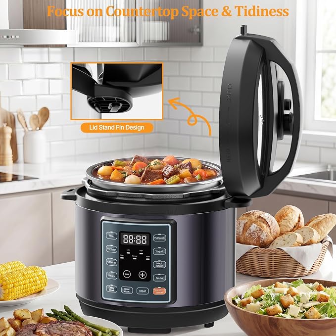 NEWBULIG 10-In-1 Electric Pressure Cooker, 3 Quart Multi Cooker for Rice, Stew and Steam, Small Programmable Stainless Steel Pot with Slow Cook Function and Ceramic Inner Pot