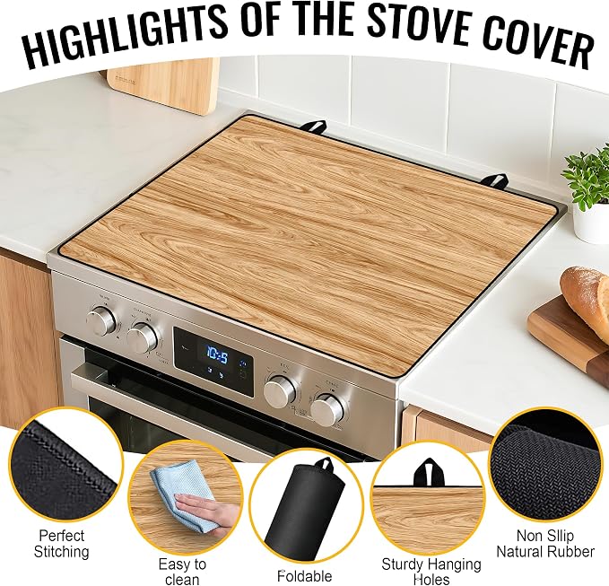 NYZE Stove Top Cover for Electric/Glass Stove Wood Color Flat Top Cooktop Protector, Electric Cooktop Cover, Extra Counter Space for Kitchen