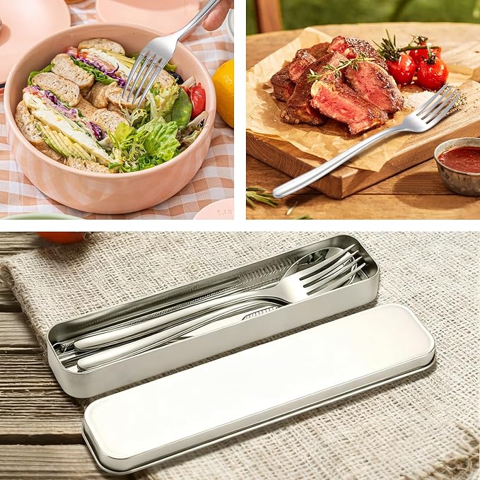 316 Stainless Steel Travel Utensils Set with Case - Food Grade Reusable Cutlery for Work, Camping, Picnic, Lunch Box - Include Fork, Knife, Spoon, Chopsticks