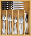 49-Piece Silverware Set with Bamboo Organizer,Flatware Utensil Set for 8 | Heavy-Duty Stainless Steel, Cutlery Set with Steak Knives, Rust-Proof, Dishwasher Safe