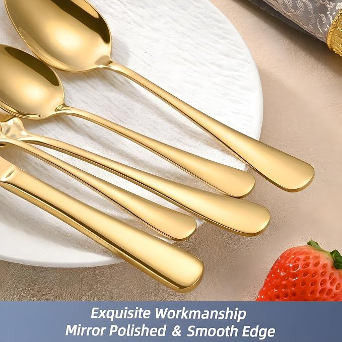 SIAKA 40-Piece Gold Silverware Set, Stainless Steel Flatware Set Service for 8, Food Grade Cutlery Utensil Set for Home Restaurant, Include Knife Forks Spoons Set, Mirror Polished Dishwasher Safe