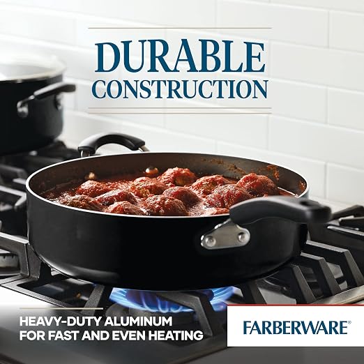 Farberware Cookstart DiamondMax Nonstick Jumbo Cooker with Lid and Helper Handle, Dishwasher Safe, 6 Quart, Black