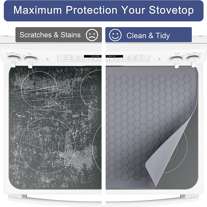 Stove Top Covers for Electric Stove - 28" x 20" Thickened Stove Cover, Heat Resistant Silicone Stove Top Protector, XL Dish Drying Mat for Kitchen, Ceramic Range & Glass Cooktop Protector Mat, Grey