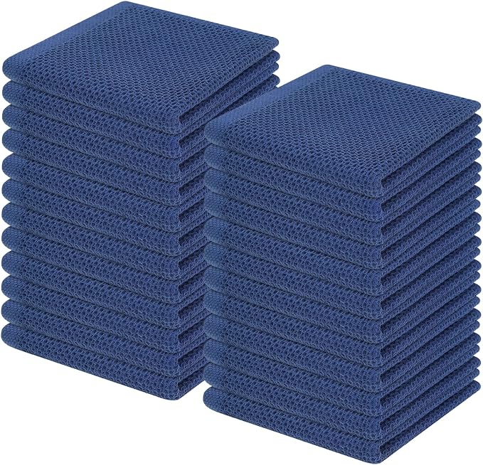 Homaxy 100% Cotton Waffle Weave Kitchen Dish Cloths 24-Pack, Navy Blue | 12 x 12 Inches, Ultra Soft Absorbent Dish Towels, Quick Drying Dish Rags with Hanging Loop