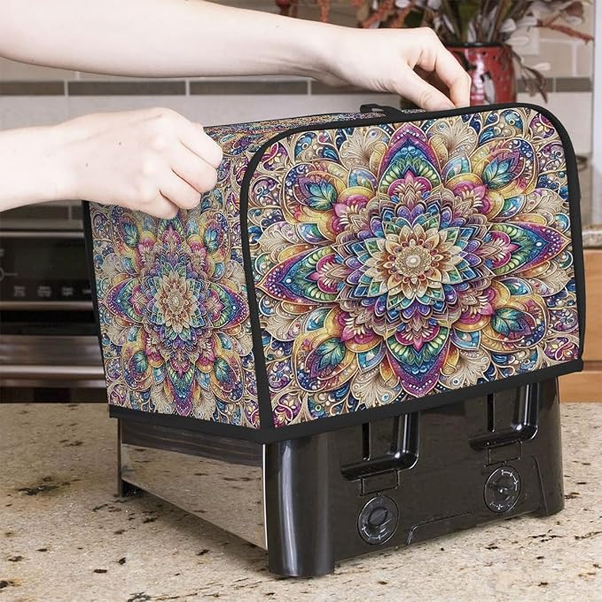 4 Slice Toaster Cover Flower Mandala Bohemia Toaster Covers Four Slice Wide Slot Waterproof and Dustproof Covers for Wide Slot Toasters and Small Appliances Kitchen Decor Gifts