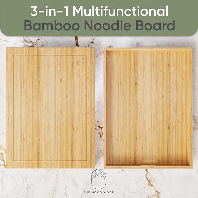 Noodle Board Stove Cover Cutting Board with Handle - Stove Top Cover with Care Brush FSC Certified - Multiuse Gas Stove Cover Board for Serving Chopping Decorating, 30”x22”(Outer) / 28.5”x20.5”(Inner)