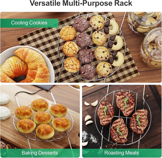 Steamer Rack Trivet for Instant Pot 6 Qt & 8 Qt with Silicone Handle | 7.7-inch 304 Stainless Steel Steam Rack with Foldable Long Heat Resistant Handles for Pressure Cooker, Steaming, Cooking