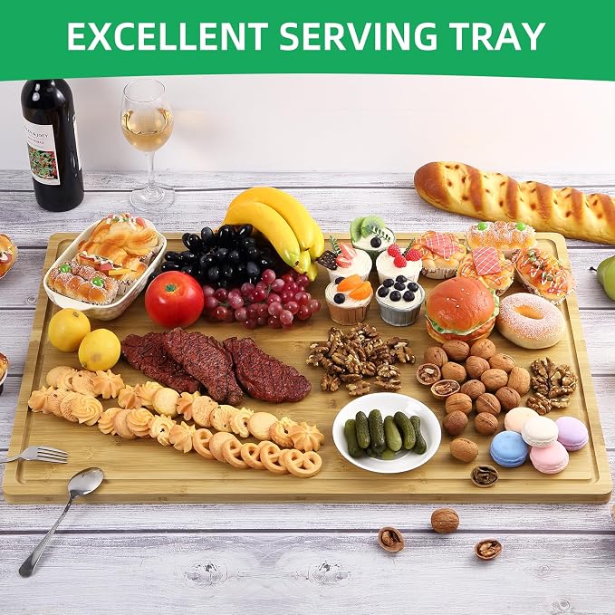 Garvee 30 in Extra Large Bamboo Cutting Board for Kitchen, Oversized Stove Top Cover Wood Chopping Board with Juice Groove, over Sink Noodle Boards for Meat Charcuteries Turkey Carving