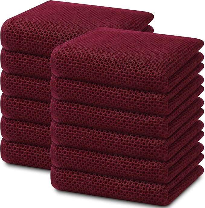 Homaxy 100% Cotton Waffle Weave Kitchen Dish Towels 12-Pack, Burgundy | 13 x 28 Inches, Ultra Soft Absorbent Dish Towels, Quick Drying Cleaning Towels