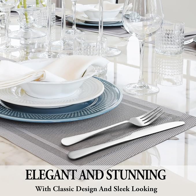 24 Pcs Silverware Set with Steak Knives for 4, Stainless Steel Flatware Set, Mirror Polished Cutlery Utensil Sets, Home Kitchen Eating Tableware, Dishwasher Safe