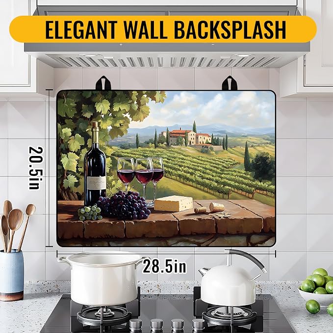 NYZE Stove Top Cover for Electric/Glass Stove, 28x20 Inch Stovetop Cover Flat Top Protector Dish Drying Mat for Kitchen (Vineyard)