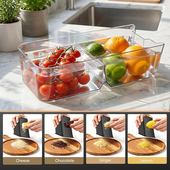 Safe Mandoline Slicer for Kitchen, Vegetable & Food Cutter, Easy to Clean | Safe Mandoline Slicer for Kitchen, Rapid Prep Veggie Slicer Cutter/Onion Slicer, Free Grater/Cleaning Brush (Black)