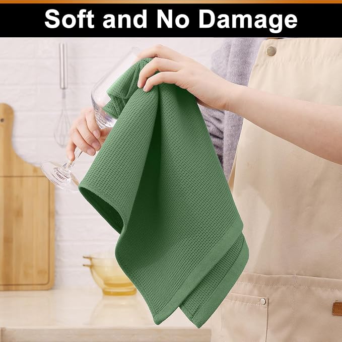 Homaxy 100% Cotton Waffle Weave Kitchen Towels, 4 Pack, Grass Green | Soft and Absorbent Dish Towels, 16 x 26 Inches Quick Dry Hand Towels