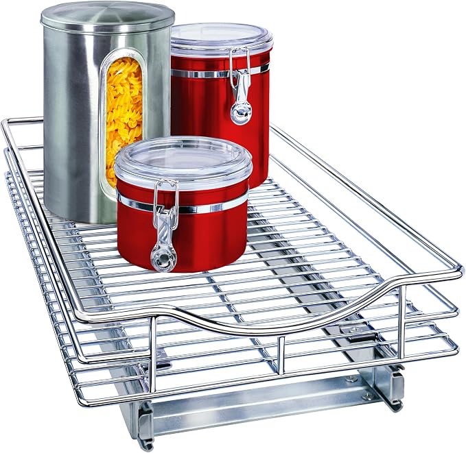 LYNK PROFESSIONAL® Pull Out Cabinet Organizer, Kitchen Slide Out Drawer | 11W x 18D chrome rollout shelf creates easy-access storage for cookware, pantry items and kitchen essentials inside cabinets