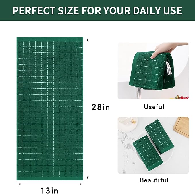 Homaxy 100% Cotton Terry Kitchen Towels, 12 Pack, Dark Green | Ultra Soft and Absorbent Dish Towels for Kitchen, Suitable for Drying and Washing Dishes