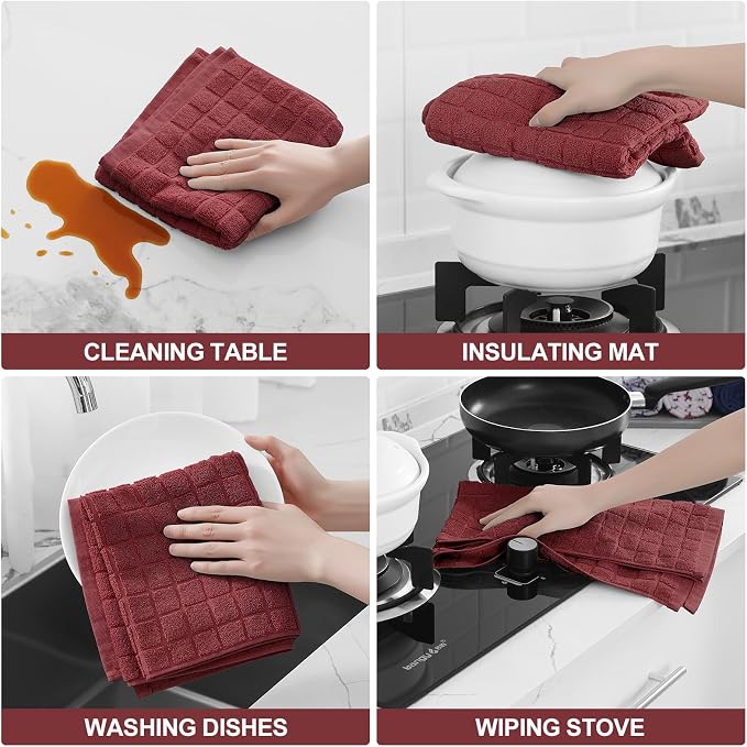 Homaxy Large Premium Cotton Kitchen Towels 16"x 28", 4 Pack, Rust | Natural Ring Spun 390 GSM Dish Towels, Super Absorbent Terry Kitchen Hand Towels, Soft Tea Towels with Hanging Loop