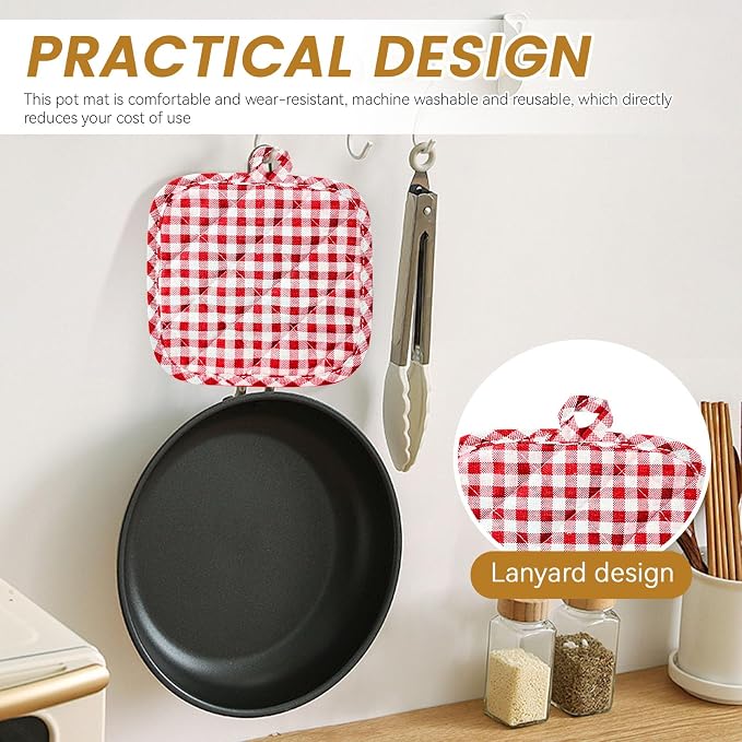 4pcs Pot Holders for Kitchen, Cotton Kitchen Hot Pads, Heat Resistant Oven Mitts and Pot Holders Sets (Red Tartan)