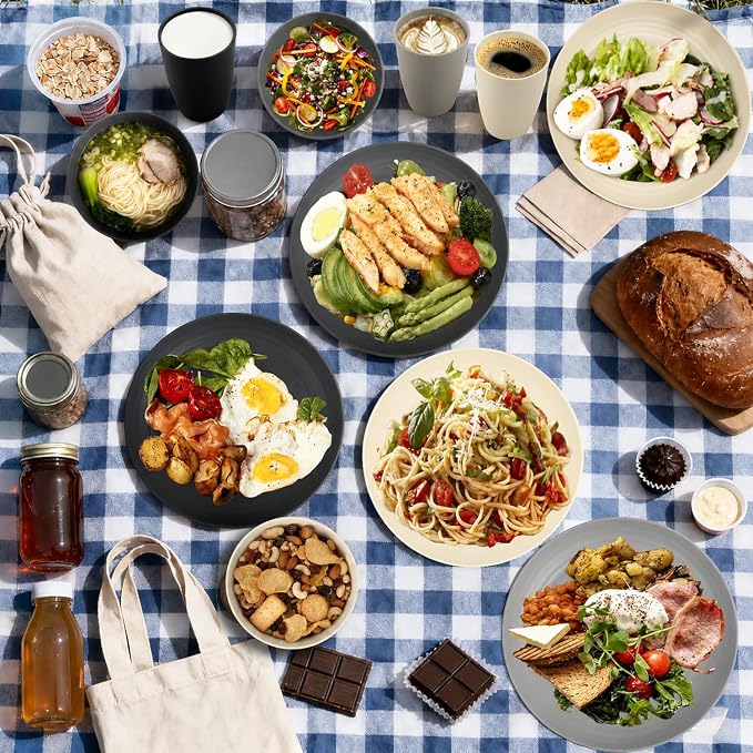 Wheat Straw Dinnerware Sets 20 PCS - Unbreakable Plates and Bowls Set | Plastic Dishes Set for 4, Lightweight Camp Dishes for Outdoor and Family Gatherings.