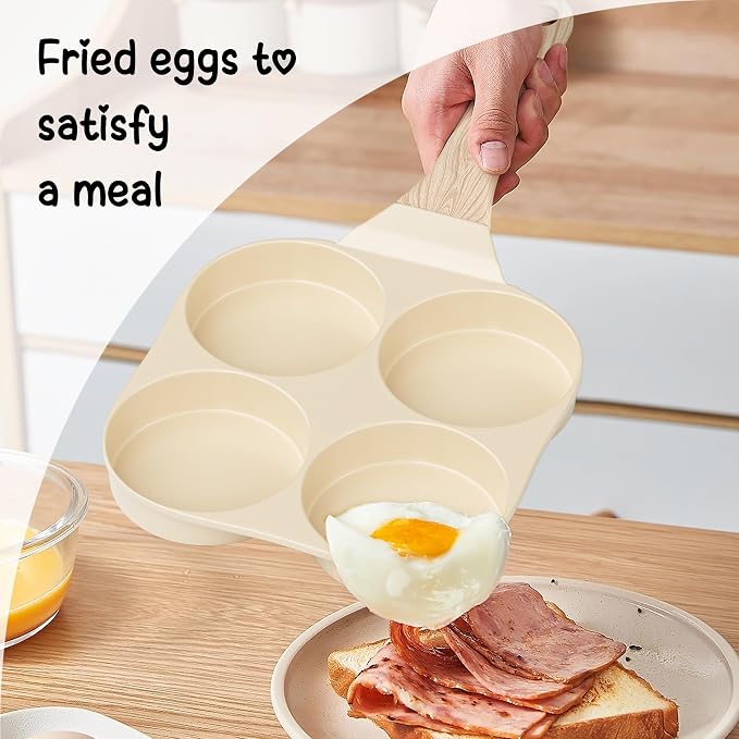 Caannasweis Ceramic Egg Pan Omelette Pan, 4-Cup Nonstick Omelette Skillet, Breakfast Frying Pan Egg Cooker Suitable for Gas Stove & Induction Cookware, PFOA PFOS Free, Yellow