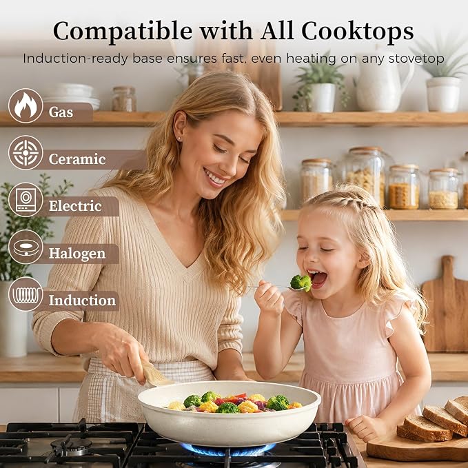 YASHE 3Pcs Granite Nonstick Frying Pan Set, Induction Ready, 8/9.5/11-Inch | Non-Toxic Omelette Pans Cookware with Stay-Cool Handle PFOA/PFOS Free Skillet Pans Set Compatible with All Stovetops
