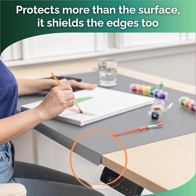 Silicone Mat for Kitchen Counter with "Edge Protection" – Quartz Countertop Protector Mats – Silicone Heat Resistant Mat – No Folds or Wrinkles – 1.5mm Thick, 24"x16", Gray
