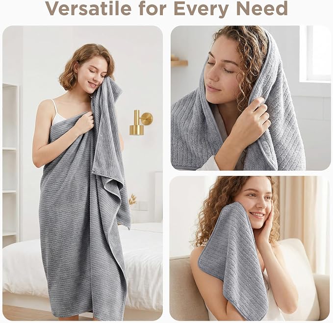 8 Piece Bath Towels Set, 2 Oversized 35 * 70 in Bath, 2 Hand, 4 Wash | Luxury Soft Microfiber, Super Absorbent Thick, Quick Dry, Shower Towels for Bathroom, Spa & Hotel, White