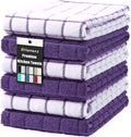 Homaxy Large Premium Cotton Kitchen Towels 16"x 28", 6 Pack, Purple | Natural Ring Spun 390 GSM Dish Towels, Super Absorbent Terry Kitchen Hand Towels, Soft Tea Towels with Hanging Loop