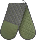 AUAUY Green Double Oven Mitts, 250°C/482°F Heat Resistant BBQ Mittens | with Ropes, Silicone Non-Slip Design Kitchen Mittens, Cooking Glove Kitchen Accessories for Cooking Baking Grilling