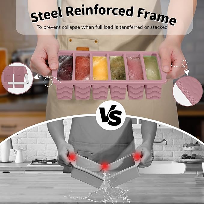 3-Pack Silicone Freezer Trays with Lid, Soup Freezer Container Molds | 2 Large 2-Cup, 4 Medium 1-Cup, 6 Small 1/2-Cup, BPA Free, Ice Cube Tray for Soup, Stews, Sauces, Meal Prep, Broth, Leftovers