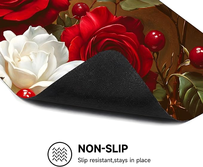 Floral Stove Cover 28.3 x 20.5 Inches Rose Stove Top Protector Heat Resistant Non Slip Glass Electric Stove Cover Board Farmhouse Flower Kitchen Decor Mat (Red flower)
