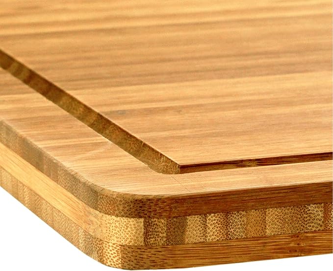 BambooMN Bamboo Burner Cover Cutting Board, 3-Ply, Large, Square - Grooved/Flat (20"x20"x0.75") - 1 Piece
