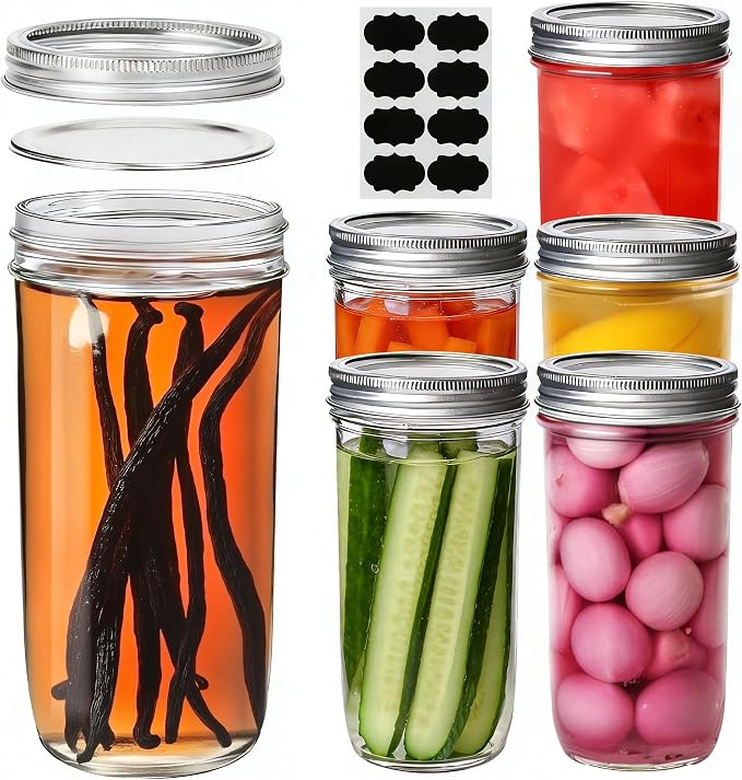 ComSaf 24 oz Wide Mouth Mason Jars 6 Pack, Tall Glass Jars with Lids | BPA-Free Materials, Canning Pickling Jam, Sauce Juice, Chunky Salsa, Sourdough Starter, Large Capacity, DIY Favor