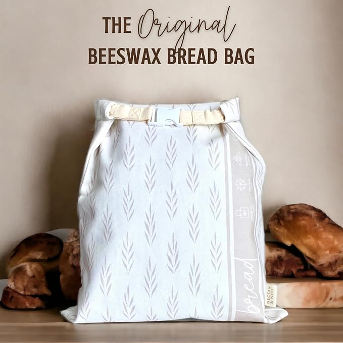 Nectar & Nest Reusable Beeswax Bread Bags for Homemade Bread & Sourdough | Organic Cotton, Beeswax-Lined XL 13x17 Waxed Bags Keep Sourdough Loaves Fresh Longer; Reusable, Zero Waste, Compostable