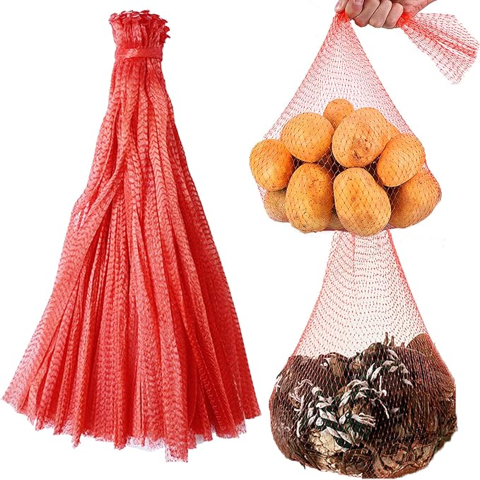 Dupiulk Reusable Produce Mesh Bags, 24 Inch Seafood Boil Bags for Crab Clam Shellfish Crawfish Cooking, Onion Potato Storage Eco-friendly Fruit Vegetable Produce Packaging Supplies Net (100Pcs-Red)