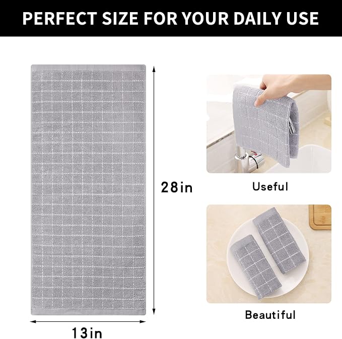 Homaxy 100% Cotton Terry Kitchen Towels, 4 Pack, Light Grey | Ultra Soft and Absorbent Dish Towels for Kitchen, Suitable for Drying and Washing Dishes