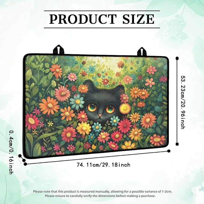 Black Cat Daisy Sunflower Plant Print Electric Stove Top Cover Dust Protection Glass Cooktop Protector Anti-Slip Range Covers with Lanyards Dish Drying Mat, 29.18 x 20.96 inch