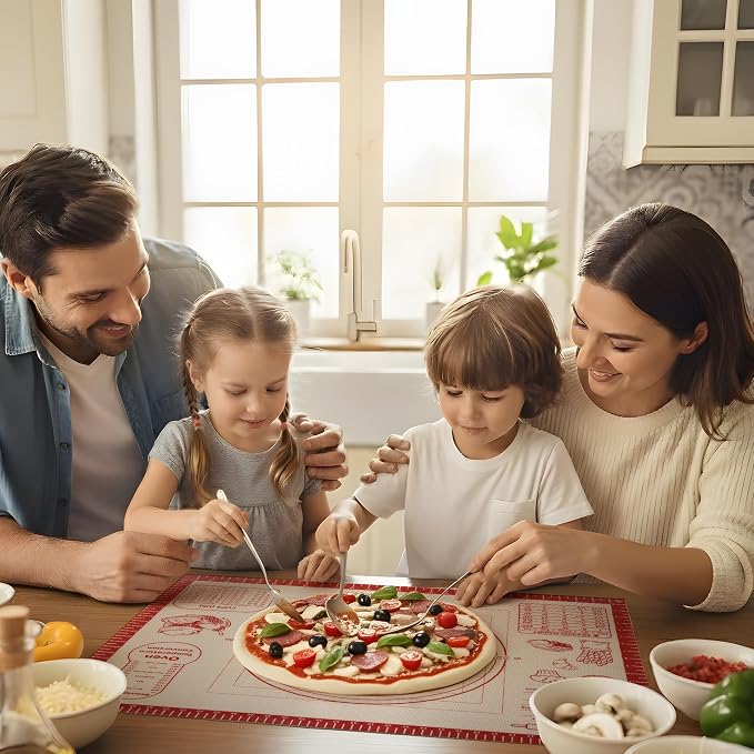 Silicone Baking Pastry Dough Mat - Non Slip Rolling Mat with Measurement Guides, Thick Reusable Kneading Board for Bread, Pizza, Cookies, Fondant, Nonstick Baking Sheet for Kitchen Counter, 20x28inch
