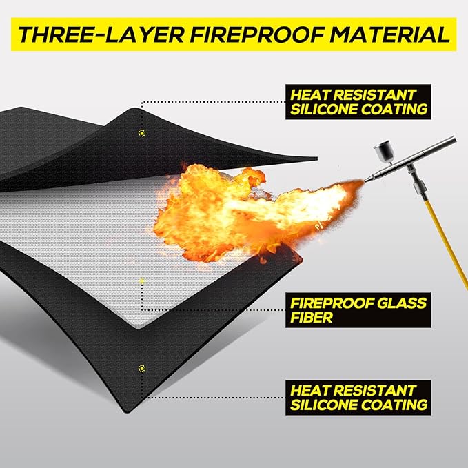 PAWBOSE Heat Resistant Mats for Countertops 15x18 Inch - 2PCS Fireproof Air Fryer Mat, Hot Pad for Ninja, COSORI, Cuisinart, Toaster, Oven & Small Kitchen Appliances - Black