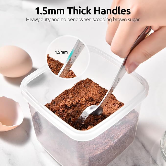 U-Taste Narrow Square Measuring Spoons, Metal Measure Set of 8 with Leveler | Long Handle Rectangular Teaspoon Tablespoon, 18/8 Stainless Steel Polygons Measure Spoon Set, Narrow Scoop for Spice Jars